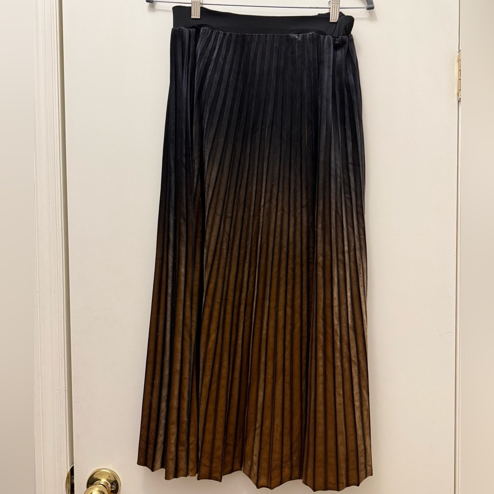 Black and Brown Pleated Velour Maxi Skirt Size xs